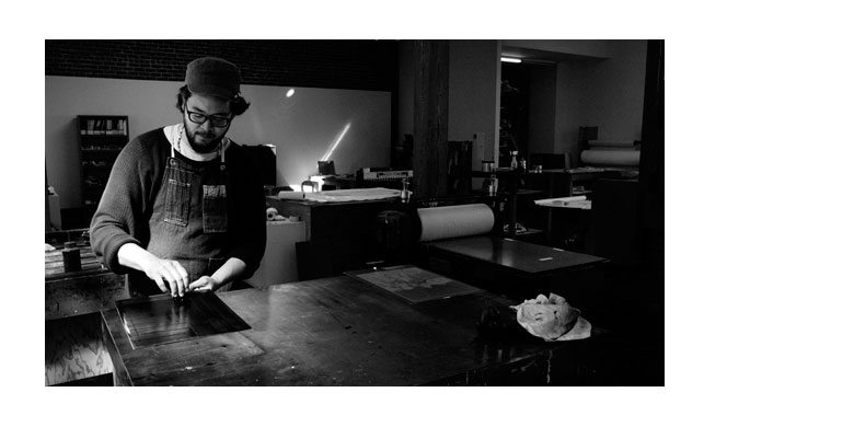 Michael Baastrup Chang working on a photogravure plate at Crown Point Press in 2013