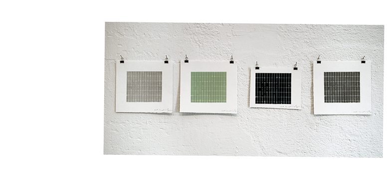Four aquatint prints from the Grids series installed at Formverk in Eskilstuna, Sweden, in 2009