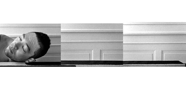 Three video stills depicting the artist listening to a painting with his eyes closed in 2009