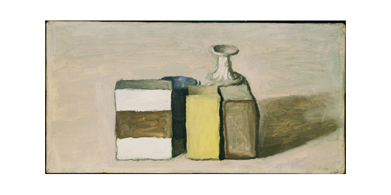 Still life by Giorgio Morandi depicting five small vessels