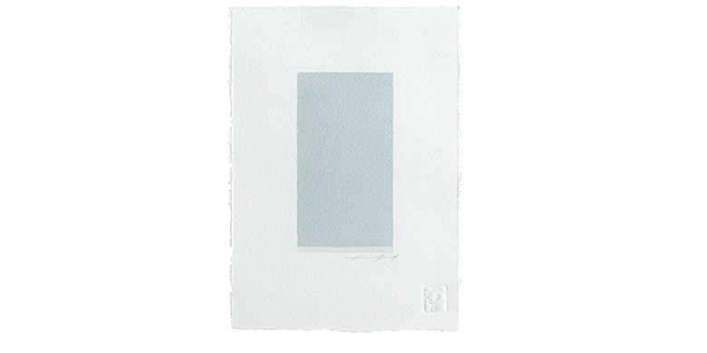 Watercolour on paper depicting a blue rectangle, made by the artist in 2011