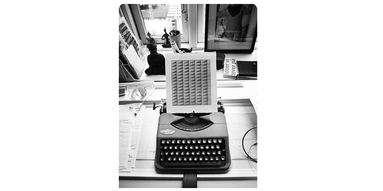 Photograph of the artist's typewriter on a desk at home in Østerbro, Copenhagen