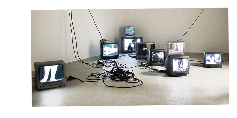 Photograph documenting the installation of The Vitruvian Woman Video Project in Sweden